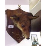 A fox mask on shield inscribed 'WRY Holman, West Somerset Fox Hounds, Carhampton 1922'