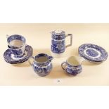 A part set of 'Abbey' blue and white including hot water jug, two tea cups, four  saucers, four