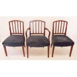 A set of seven 19th century mahogany slat back Georgian style dining chairs with blue upholstered