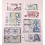 A ten shilling note J S Ford prefix C26N, 4 x £1 notes J S Page prefix A08, A32, A66 and DT76, a