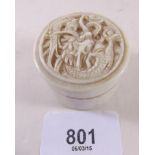 An early 20th century Chinese small ivory pot carved dragon on lid, 3cm high