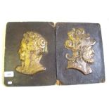 A pair of gilt relief carved wood busts on panel 29 x 22cm