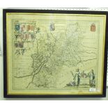 A 17th century hand coloured map of Gloucestershire by Blaeu, dated in pencil to margin 1645