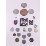 Miscellaneous group of coins, tokens and enamel badges including silver coins (2) 1938 Dutch 2 1/2