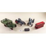 Two Crescent tractors, Dinky bus and a Triang truck - poor condition