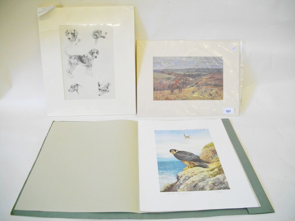 An album of four prints after Thorburn printed in 1985 and two hunting prints unframed