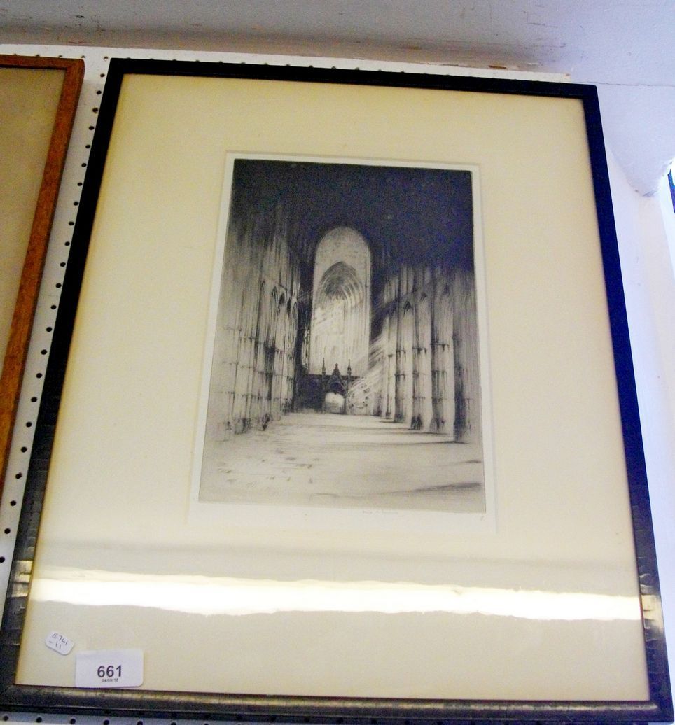 Frederick A Farrell - engraving interior of Westminster Abbey, with Fine Art Trade Guild blind