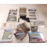 A toy Japanese gun marked 007, a boxed red glass photo slide, notes, postcards etc