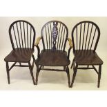 A set of six stick back dining chairs (two Windsor carvers and four diners)