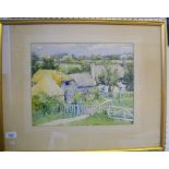 A watercolour, cottages in landscape - 26 x 33cm