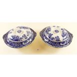Two 1930's blue and white tureens