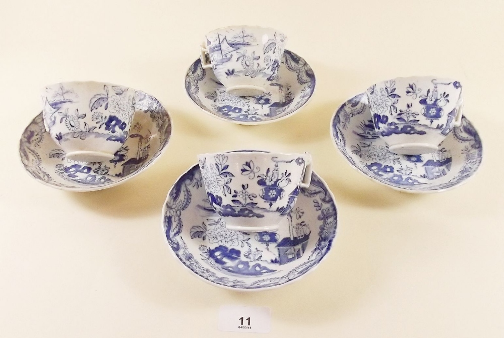 A Victorian blue and white set of ten cups and saucers