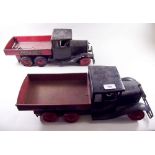 Two 1930's Triang tin plate tipper lorries