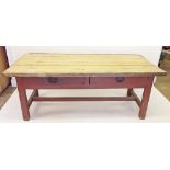 A Victorian pine farmhouse table on square supports  - 74" x 32"