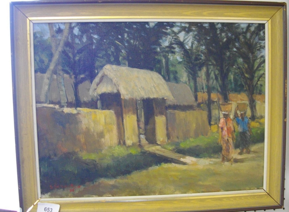 S Sorentoro - an oil on canvas Jacata school village scene - 30 x 39cm