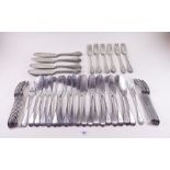 Two silver plated fish cutlery sets with engraved decoration - one with eighteen place settings