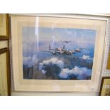 A limited edition print of a Lancaster signed by Leonard Cheshire - 35 x 47cm