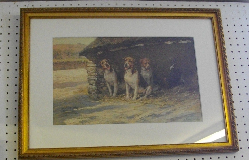 A print of dogs after Maud Earl, 21 x 34cm and a print of a dog in his bed - Image 2 of 2