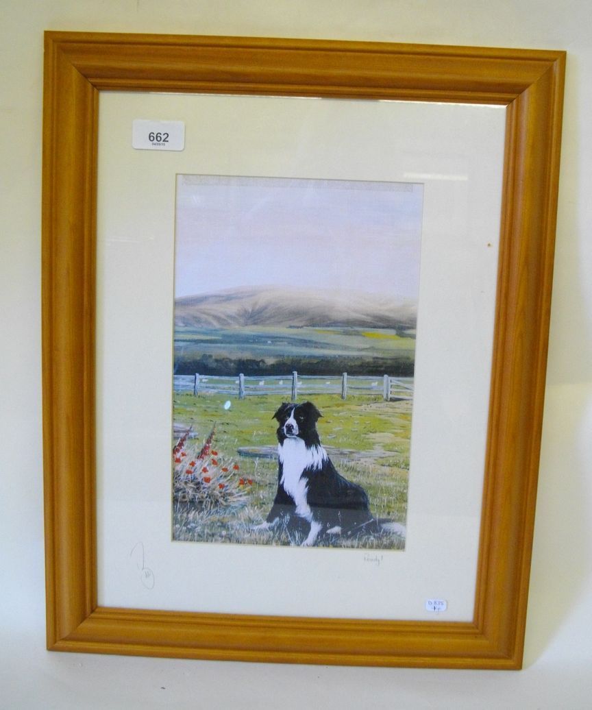 A Bruce Dobson limited edition print of a collie 'Ready' 28 x 18cm