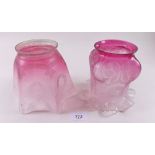 Two Victorian pink tinted glass lampshades