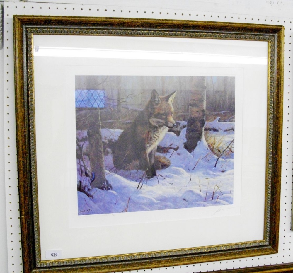 John Trickett - limited edition print ' Fox in the Snow', signed in pencil - framed and glazed 33