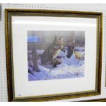 John Trickett - limited edition print ' Fox in the Snow', signed in pencil - framed and glazed 33