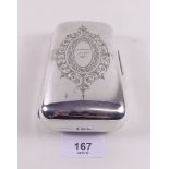 A huntsman's silver plated sandwich case with inscription for 1925 5" x 3"