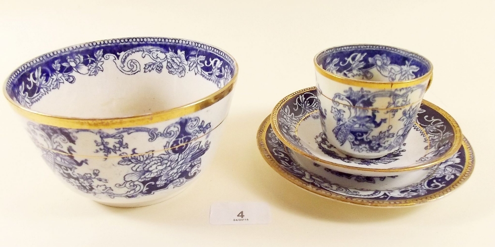 A Victorian blue and gilt teaset comprising: ten cups and twelve saucers, sugar and nine tea plates