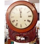 A Victorian mahogany drop dial wall clock with carved foilage