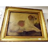 A Victorian pair of naive oils of dogs - 42 x 52cm in gilt frames