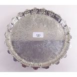 A Victorian silver salver with engraved decoration and pierced border, 23cm diameter, 16 ozs, London