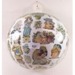 A Victorian glass decoupage ball, 28cm diameter approx.