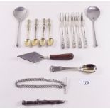 Various mixed silver and plate including Scottish mustard spoon, trowel, pen/pencil with seal