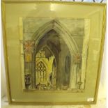 Kathleen Roger - watercolour interior of a church, signed - 41.5 x 36cm