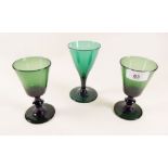 Three early 19th century Bristol green wine glasses