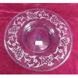 A large Venetian glass charger with etched decoration, 36cm diameter