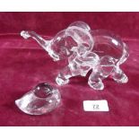 A glass elephant - possibly Waterford 11cm x 19cm  and a glass duck