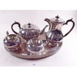 A silver plated four piece tea service and tray