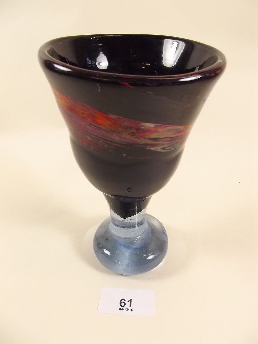 A blue studio glass goblet