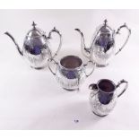 A good quality silver plated Victorian four piece tea service with engraved foliage