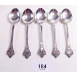 A set of five Britannia silver coffee spoons, London 1904 by Thomas Bradbury & Sons