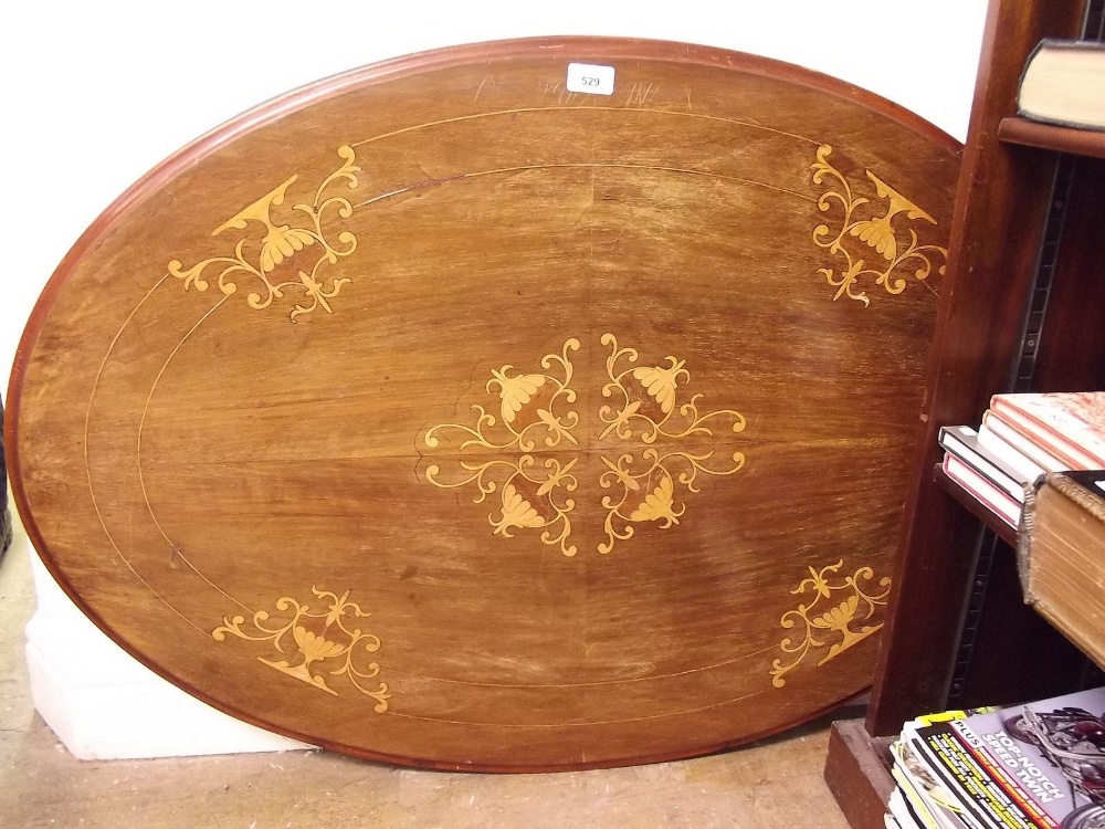 A Victorian oval mahogany satinwood inlaid table top