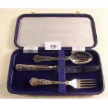 A silver plated three piece christening cutlery set, boxed