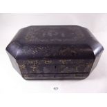 A 19th century Chinese lacquer work box with fitted interior to lower drawer and gilt painted