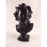 A bronze bust of a faun on pedestal base - 20cm tall