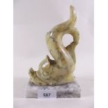 A marble dolphin on plinth base 18cm high