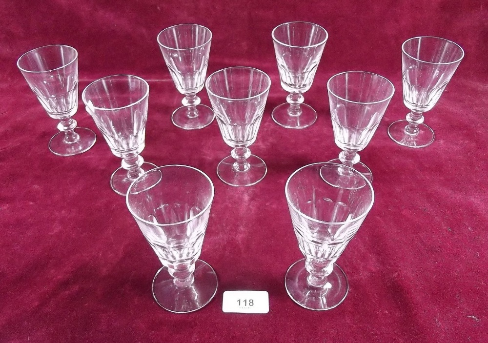 A set of nine late 19th century fluted sherry glasses