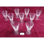 A set of nine late 19th century fluted sherry glasses