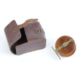 Wooden Nottingham reel with leather reel case