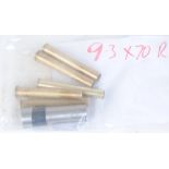 Five brass cartridge cases and tooling for 9.3 x 70R proof loads, etc.